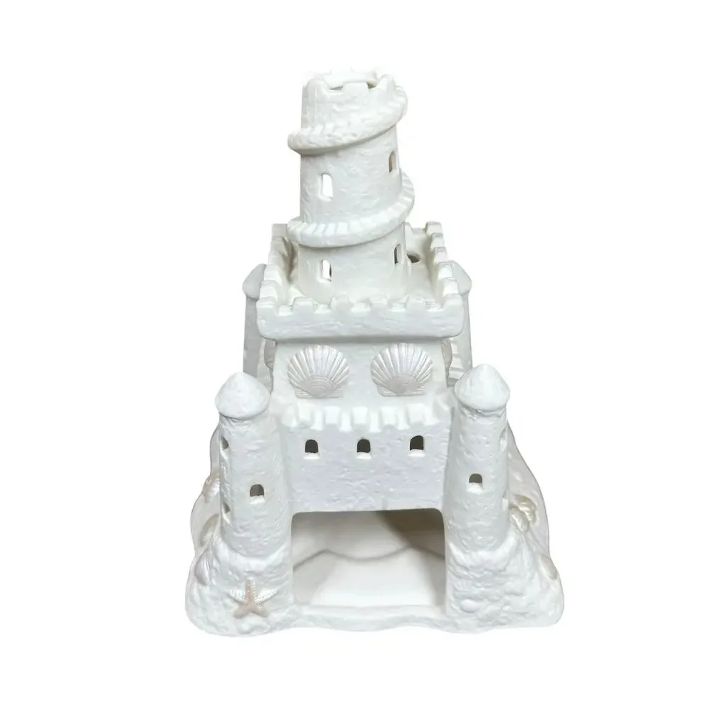 PartyLite Bisque Porcelain Sandcastle Beach House Decor Tea Light Candle Holder